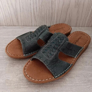Natural Soul by Naturalizer Teal Leather Comfort Slip on Sandal Womens Size 8.5M